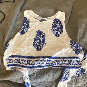 White and blue design crop top
